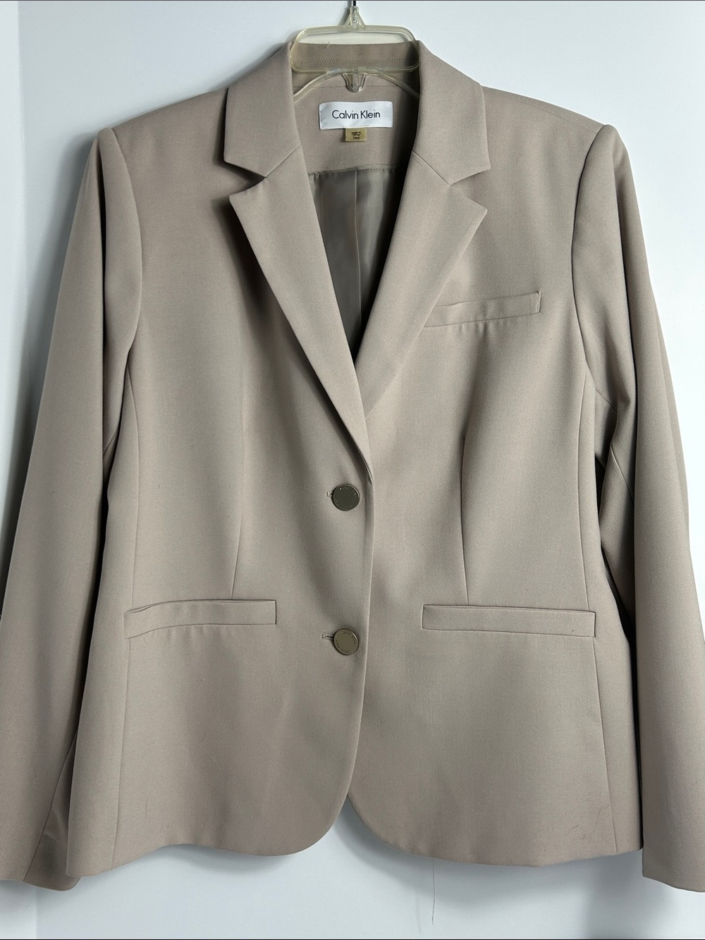 Calvin Klein Women’s 14 W Neutral Khaki Two Button Front Notch Collar Blazer